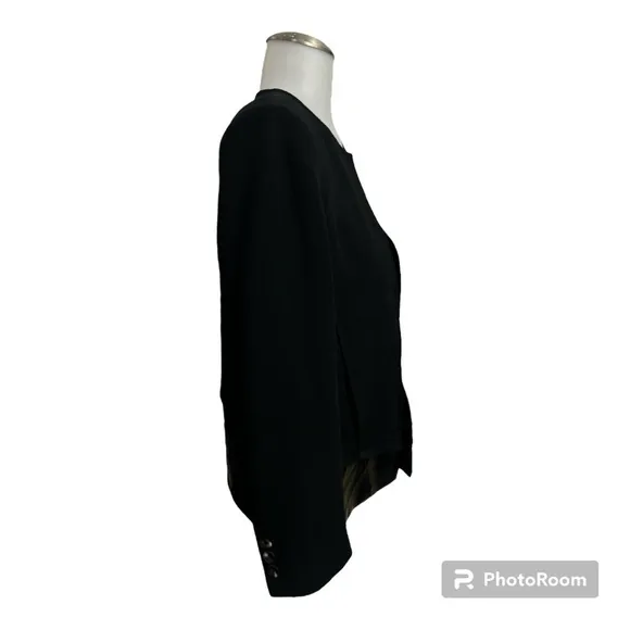 Helmut Lang Black Angora Blend Faux Patent Leather Trim Blazer Size: 8