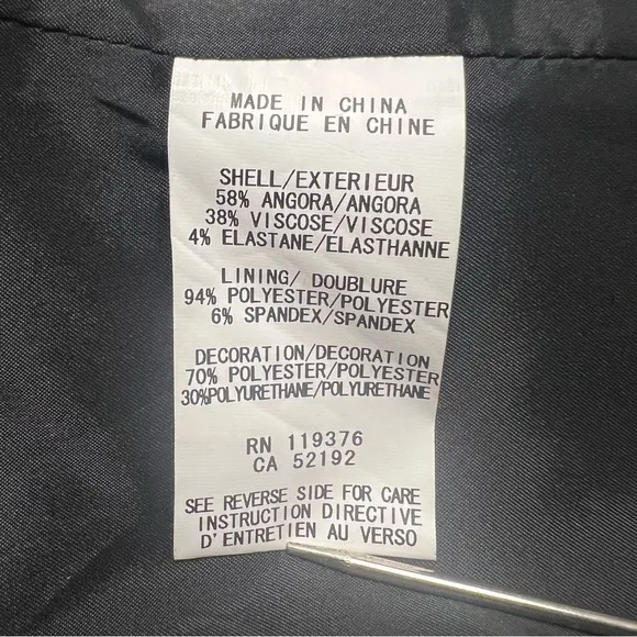 Helmut Lang Black Angora Blend Faux Patent Leather Trim Blazer Size: 8