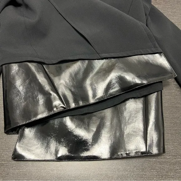 Helmut Lang Black Angora Blend Faux Patent Leather Trim Blazer Size: 8