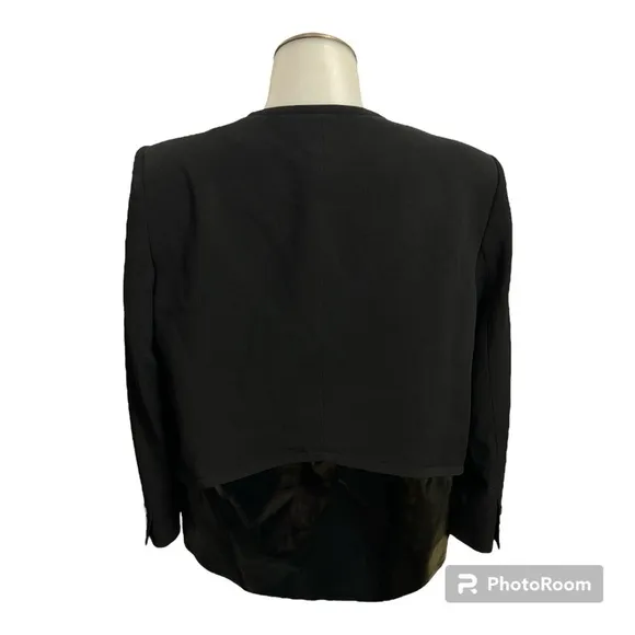 Helmut Lang Black Angora Blend Faux Patent Leather Trim Blazer Size: 8