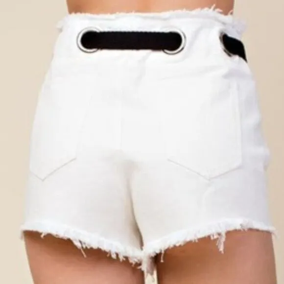 High Waisted WHITE DENIM SHORTS
