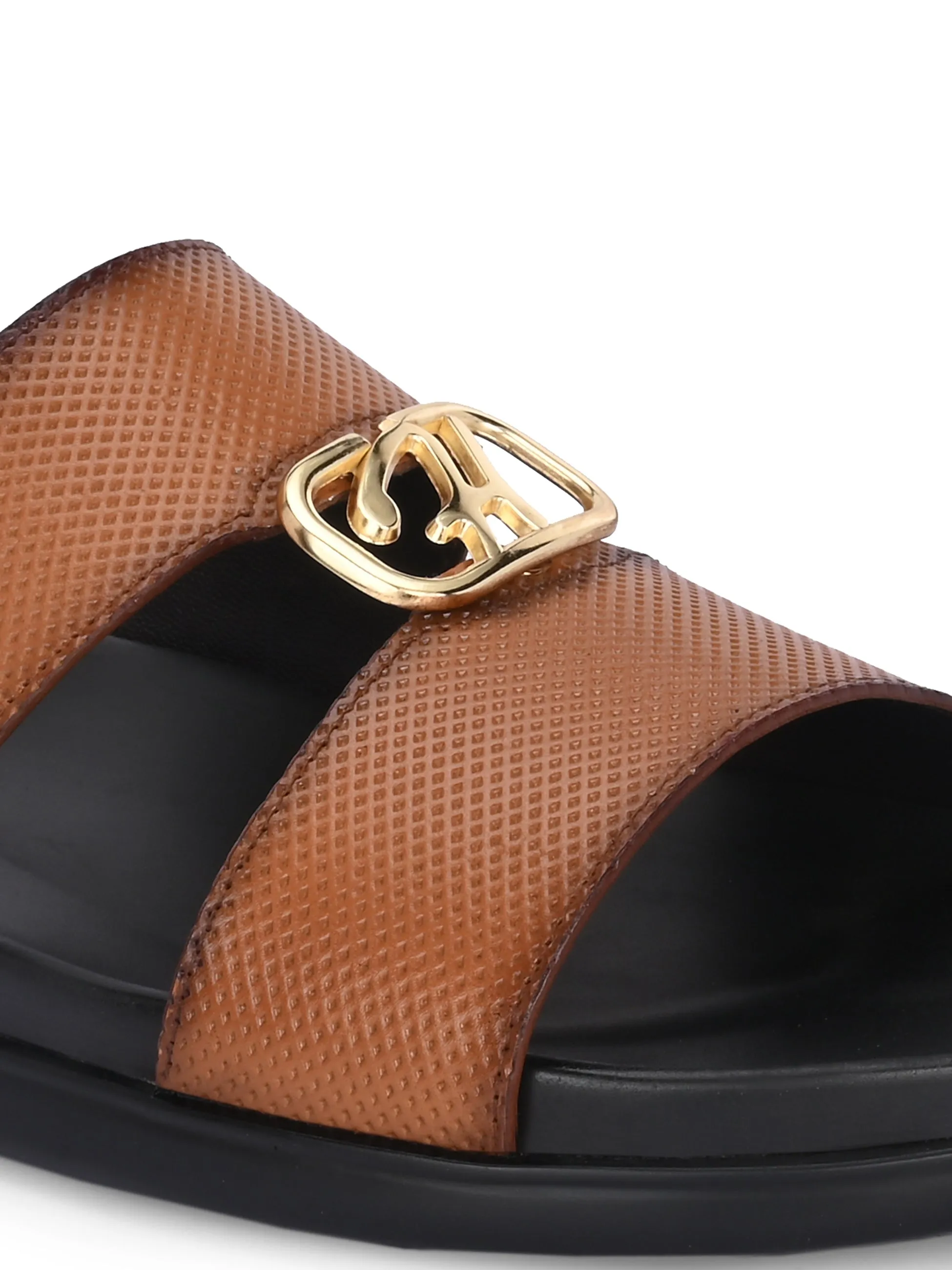 Hitz Men's Tan Leather Casual Daily Wear Slipper