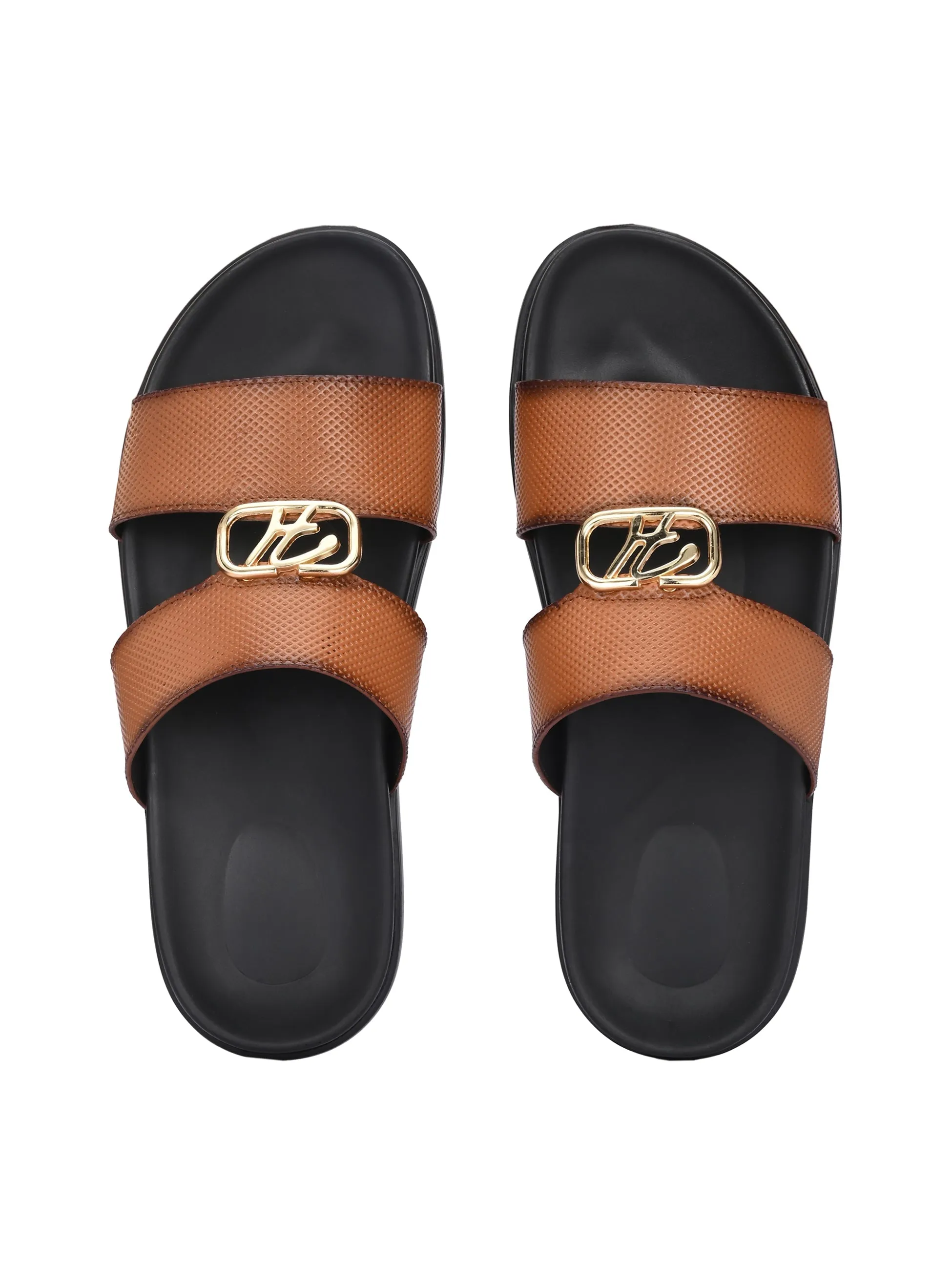 Hitz Men's Tan Leather Casual Daily Wear Slipper