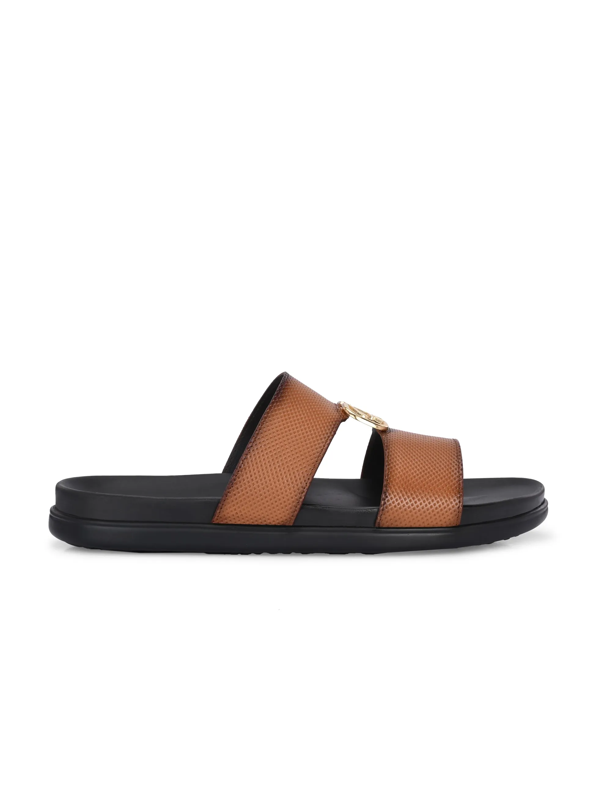 Hitz Men's Tan Leather Casual Daily Wear Slipper