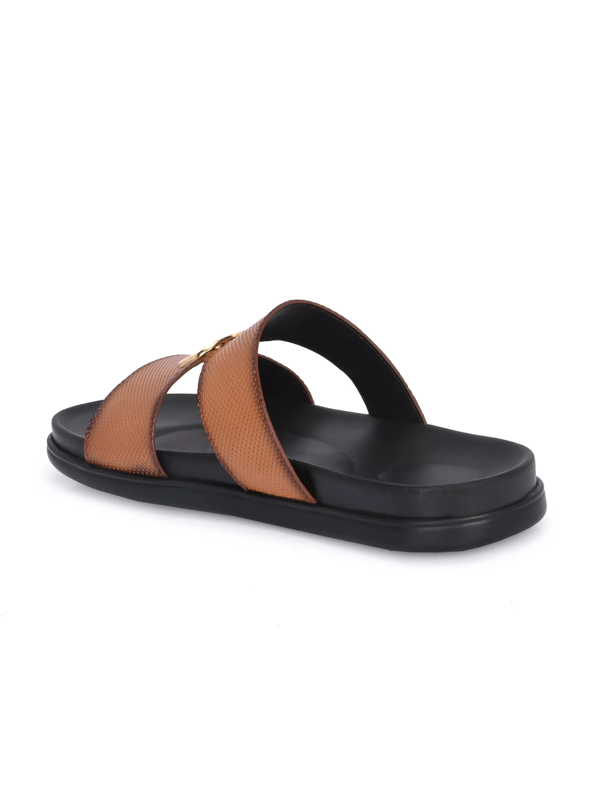 Hitz Men's Tan Leather Casual Daily Wear Slipper