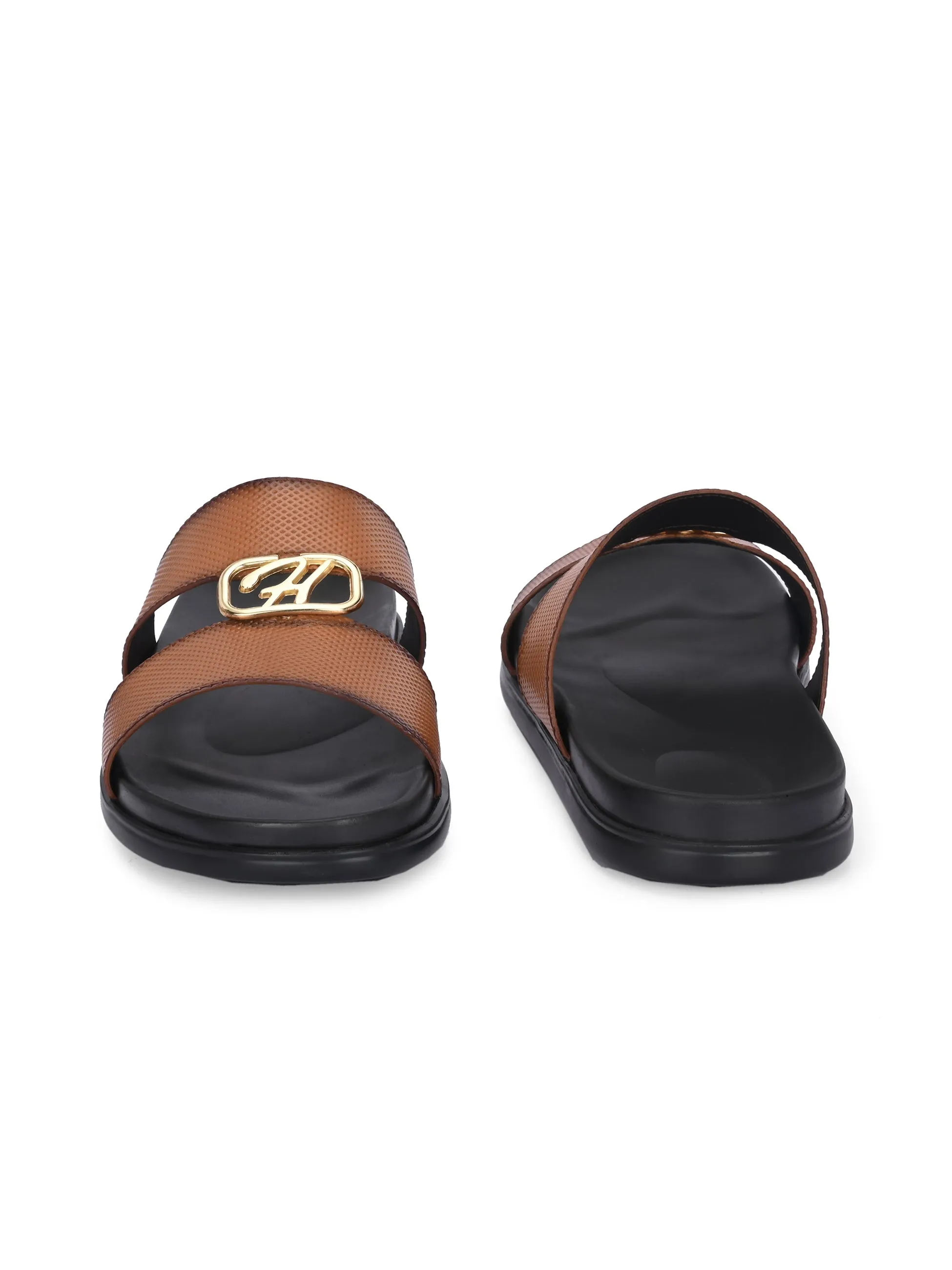 Hitz Men's Tan Leather Casual Daily Wear Slipper