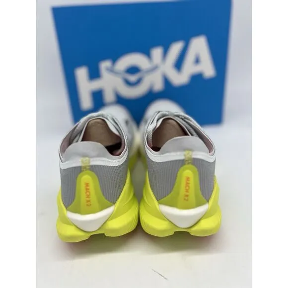 HOKA Mens Mach X 2 Size 10.5 Running Shoes 1155119 White Citrus Yellow Gym