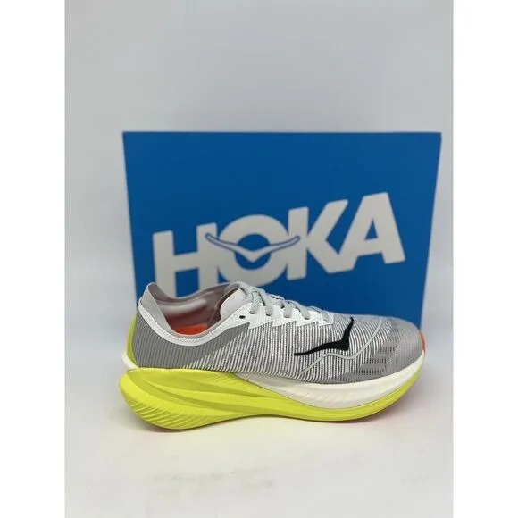 HOKA Mens Mach X 2 Size 10.5 Running Shoes 1155119 White Citrus Yellow Gym