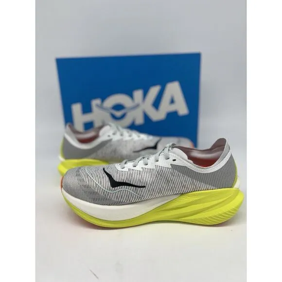 HOKA Mens Mach X 2 Size 10.5 Running Shoes 1155119 White Citrus Yellow Gym