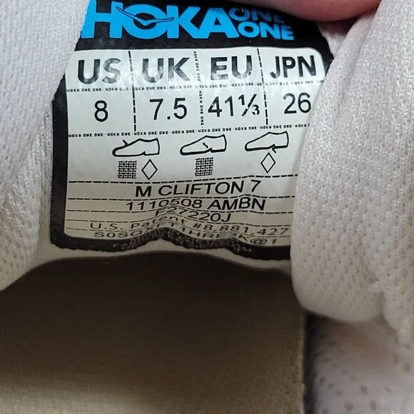 Hoka One One Clifton 7 Men’s Sz 8 Beige Running Shoes Trainers 1110508 AMBN