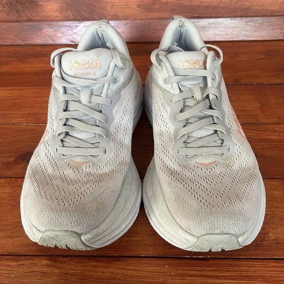 Hoka One One Shoes Bondi 8 Running Comfort Athletic Gray Pink 8.5B