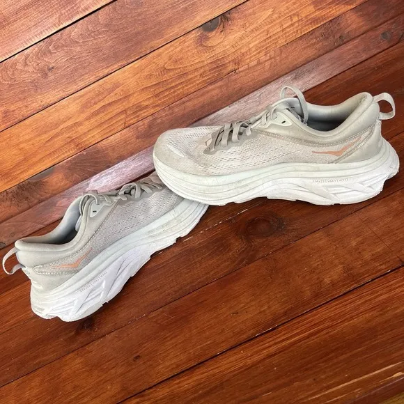 Hoka One One Shoes Bondi 8 Running Comfort Athletic Gray Pink 8.5B