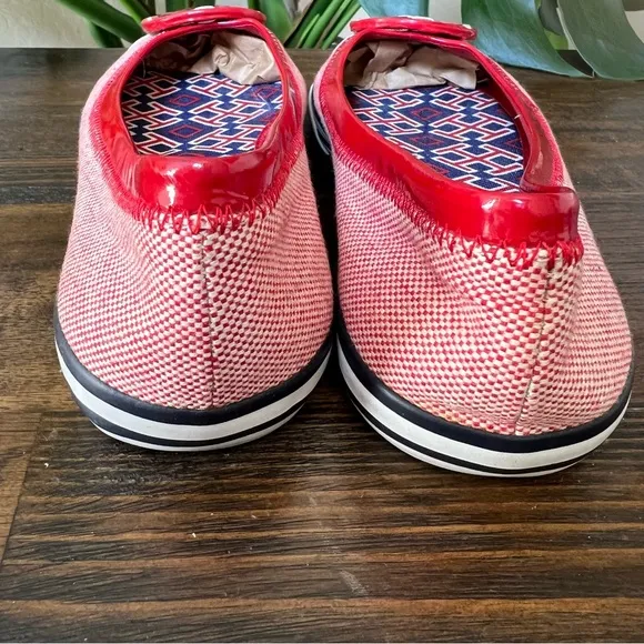 💕Host Pick💕Tory Burch Channing Red Patent Leather/Canvas Flats Hardly Used!