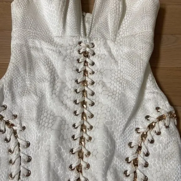 House of CB Alberta White Jacquard Strapless Dress