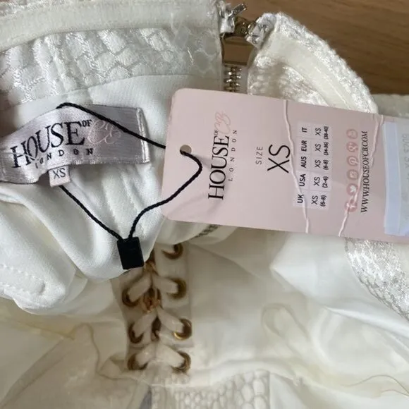 House of CB Alberta White Jacquard Strapless Dress