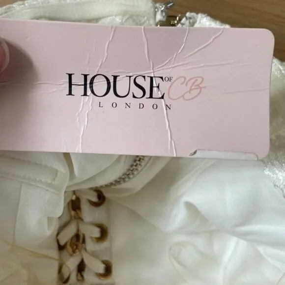House of CB Alberta White Jacquard Strapless Dress