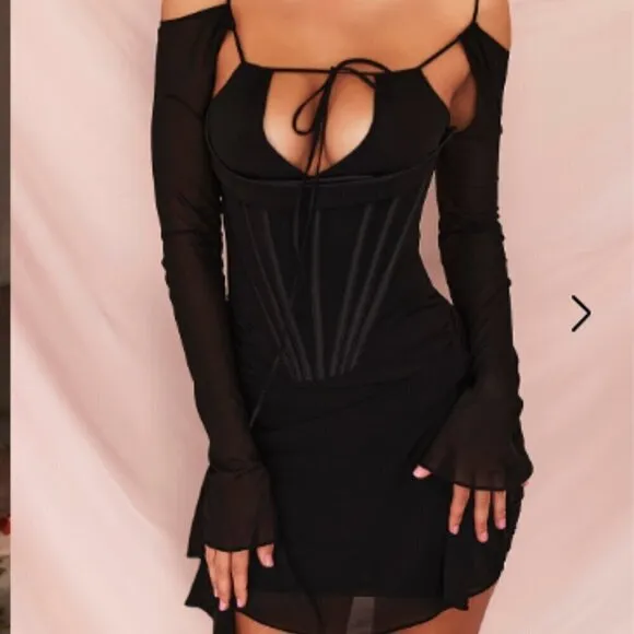 House of CB Gianna Black Real Silk Corset Mini Dress - Small