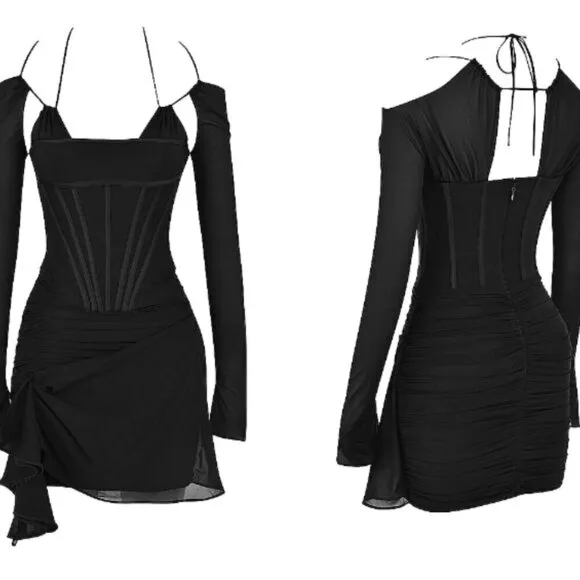 House of CB Gianna Black Real Silk Corset Mini Dress - Small