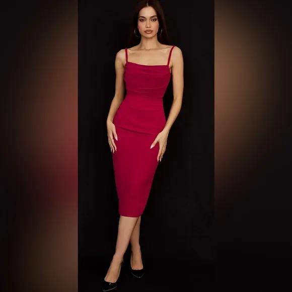 House of CB Jamille Draped Corset Georgette Midi Dress Red Size XS NWT 🔥✨✨✨