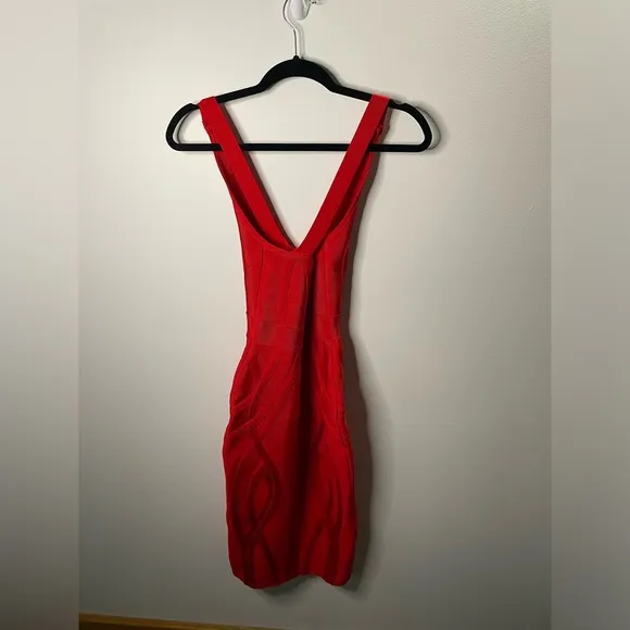 House of CB London Cici Red Bandage Bodycon Slim Fit Dress Deep Neckline Party