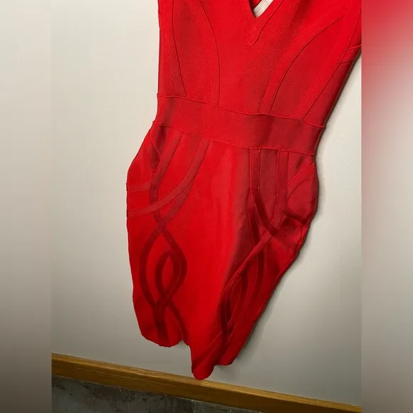 House of CB London Cici Red Bandage Bodycon Slim Fit Dress Deep Neckline Party