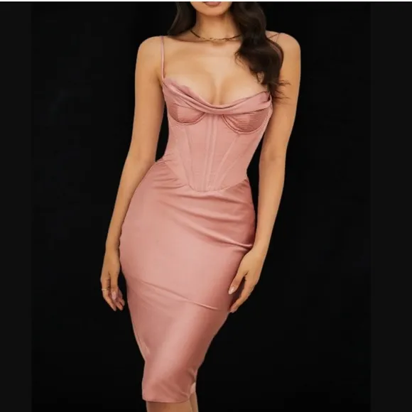 House‎ of CB Myrna Rose Satin Corset Slip Dress - NWT Large