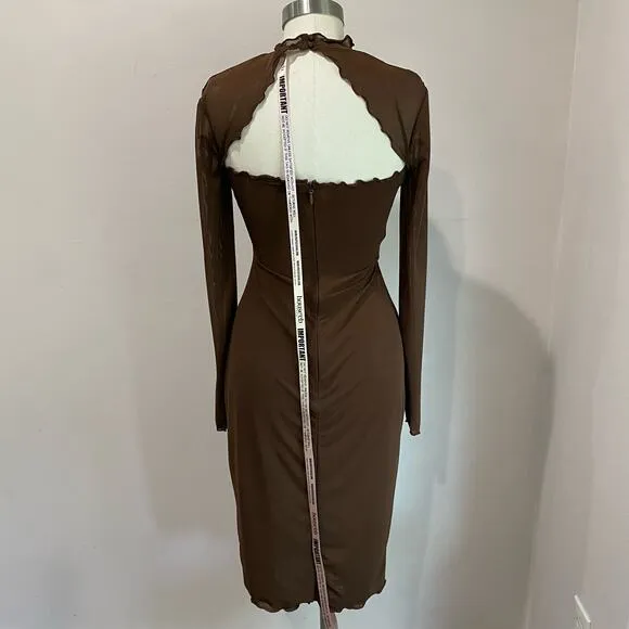 House of CB Natalia Chocolate Power Mesh Front Tie Midi Dress Size M