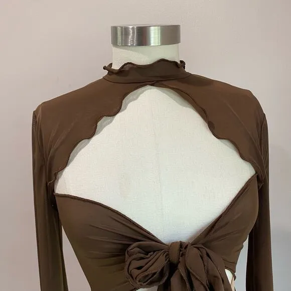 House of CB Natalia Chocolate Power Mesh Front Tie Midi Dress Size M