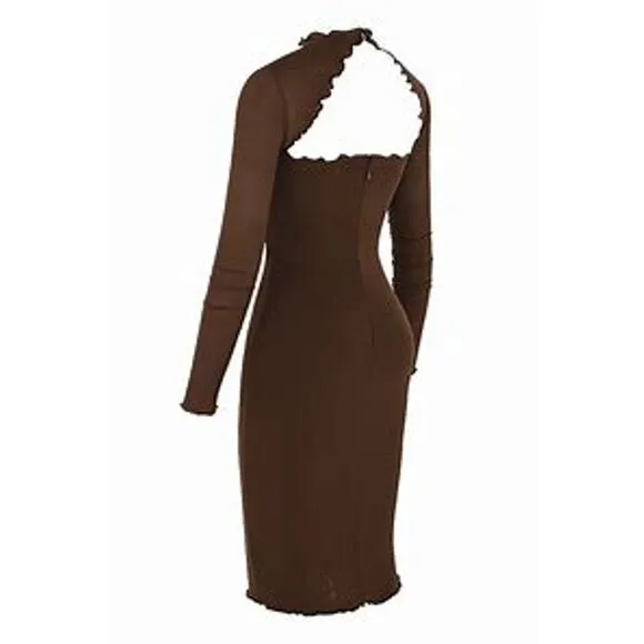 House of CB Natalia Chocolate Power Mesh Front Tie Midi Dress Size M