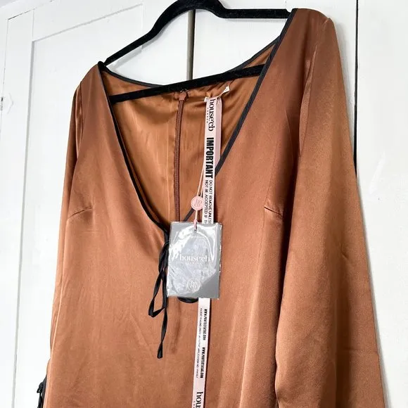 House of CB |‎ NWT Sakina Satin Copper Mini Dress Dress in Coffee