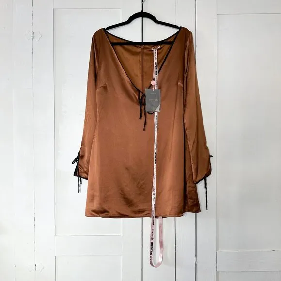 House of CB |‎ NWT Sakina Satin Copper Mini Dress Dress in Coffee
