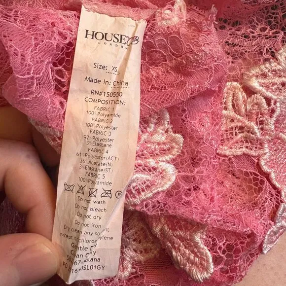 House of CB Salana Lace Mini Dress sheer XS xxs * dyed pink *