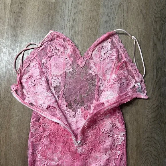 House of CB Salana Lace Mini Dress sheer XS xxs * dyed pink *