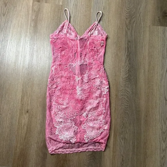 House of CB Salana Lace Mini Dress sheer XS xxs * dyed pink *