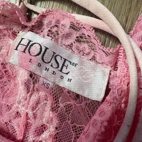 House of CB Salana Lace Mini Dress sheer XS xxs * dyed pink *