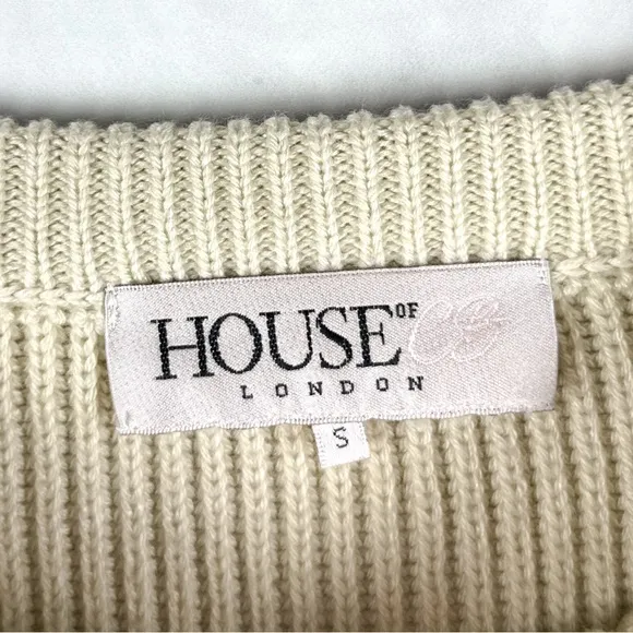 House of CB Zaria Open Bell Sleeve Ribbed Knit Cropped Sweater Top Oatmeal Tan S