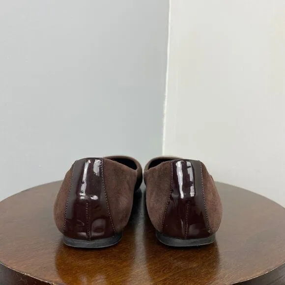 Hugo Boss Brown Suede &amp;  Patent Leather Cap Toe Flat Shoes 8.5