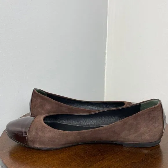 Hugo Boss Brown Suede &amp;  Patent Leather Cap Toe Flat Shoes 8.5