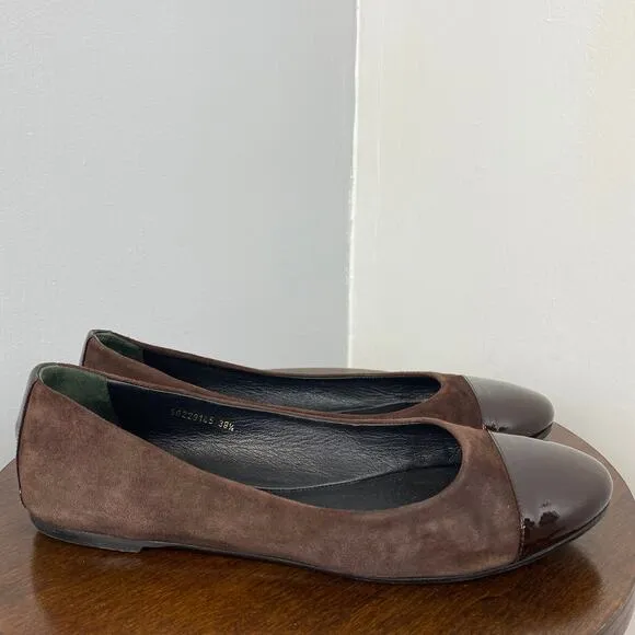 Hugo Boss Brown Suede &amp;  Patent Leather Cap Toe Flat Shoes 8.5