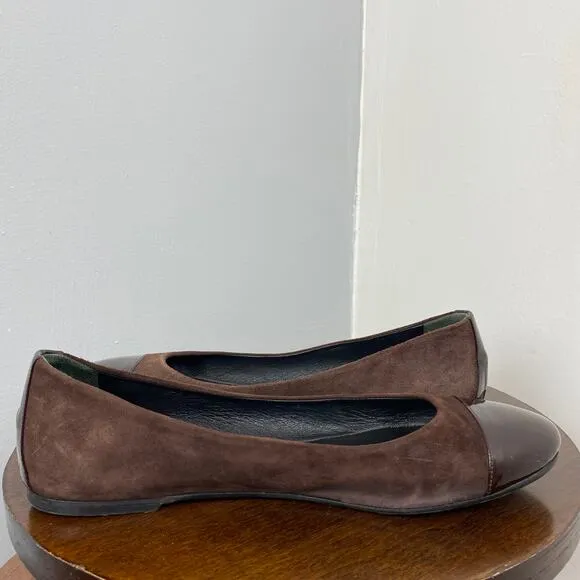 Hugo Boss Brown Suede &amp;  Patent Leather Cap Toe Flat Shoes 8.5