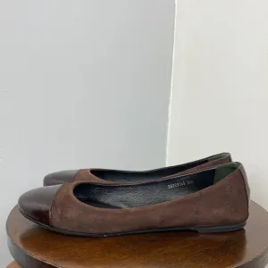 Hugo Boss Brown Suede &amp;  Patent Leather Cap Toe Flat Shoes 8.5