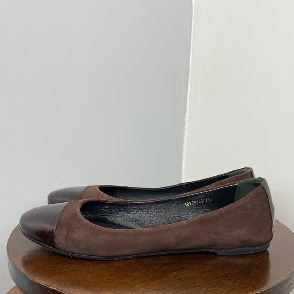 Hugo Boss Brown Suede &amp;  Patent Leather Cap Toe Flat Shoes 8.5