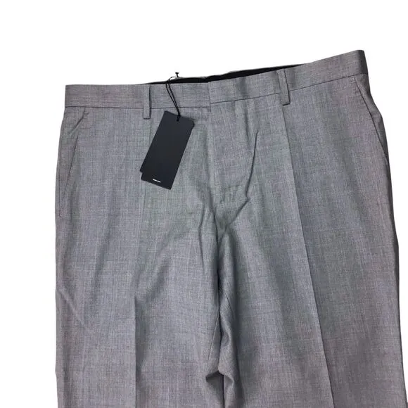 Hugo Boss Genesis Slim-Fit Virgin Wool Trouser Gray Raw Hem Dress Pants 36R $228