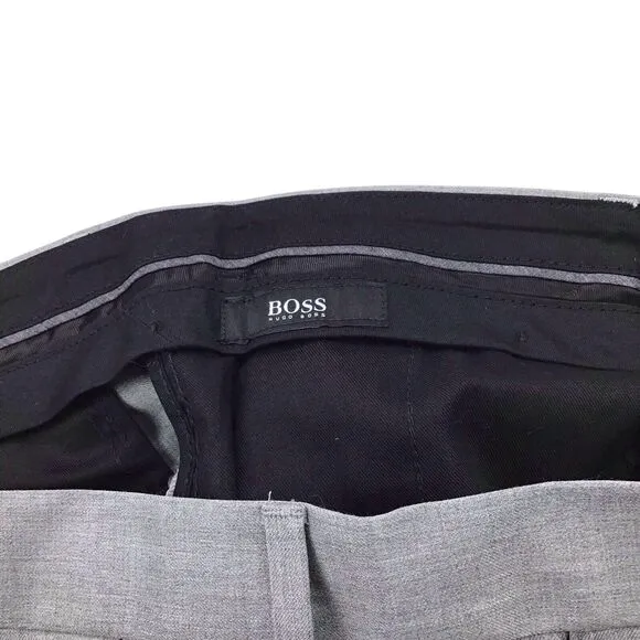Hugo Boss Genesis Slim-Fit Virgin Wool Trouser Gray Raw Hem Dress Pants 36R $228