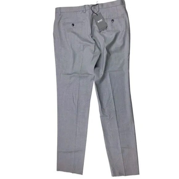 Hugo Boss Genesis Slim-Fit Virgin Wool Trouser Gray Raw Hem Dress Pants 36R $228