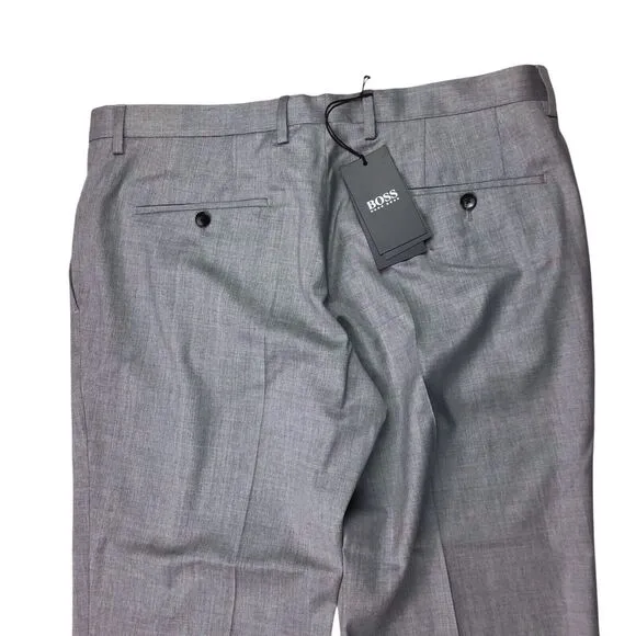 Hugo Boss Genesis Slim-Fit Virgin Wool Trouser Gray Raw Hem Dress Pants 36R $228