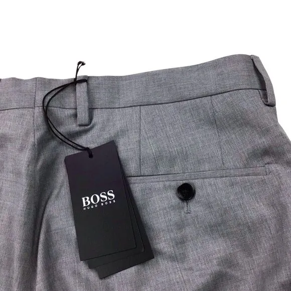 Hugo Boss Genesis Slim-Fit Virgin Wool Trouser Gray Raw Hem Dress Pants 36R $228
