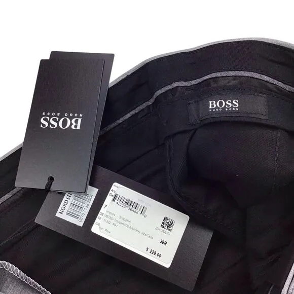 Hugo Boss Genesis Slim-Fit Virgin Wool Trouser Gray Raw Hem Dress Pants 36R $228