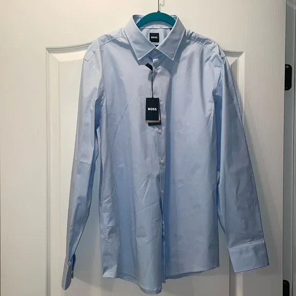 Hugo Boss Hank Kent Blue Long Sleeve Dress Shirt