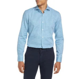 Hugo Boss Jason Slim Fit Easy Iron Check Dress Shirt in Aqua Neck Size 16 NEW